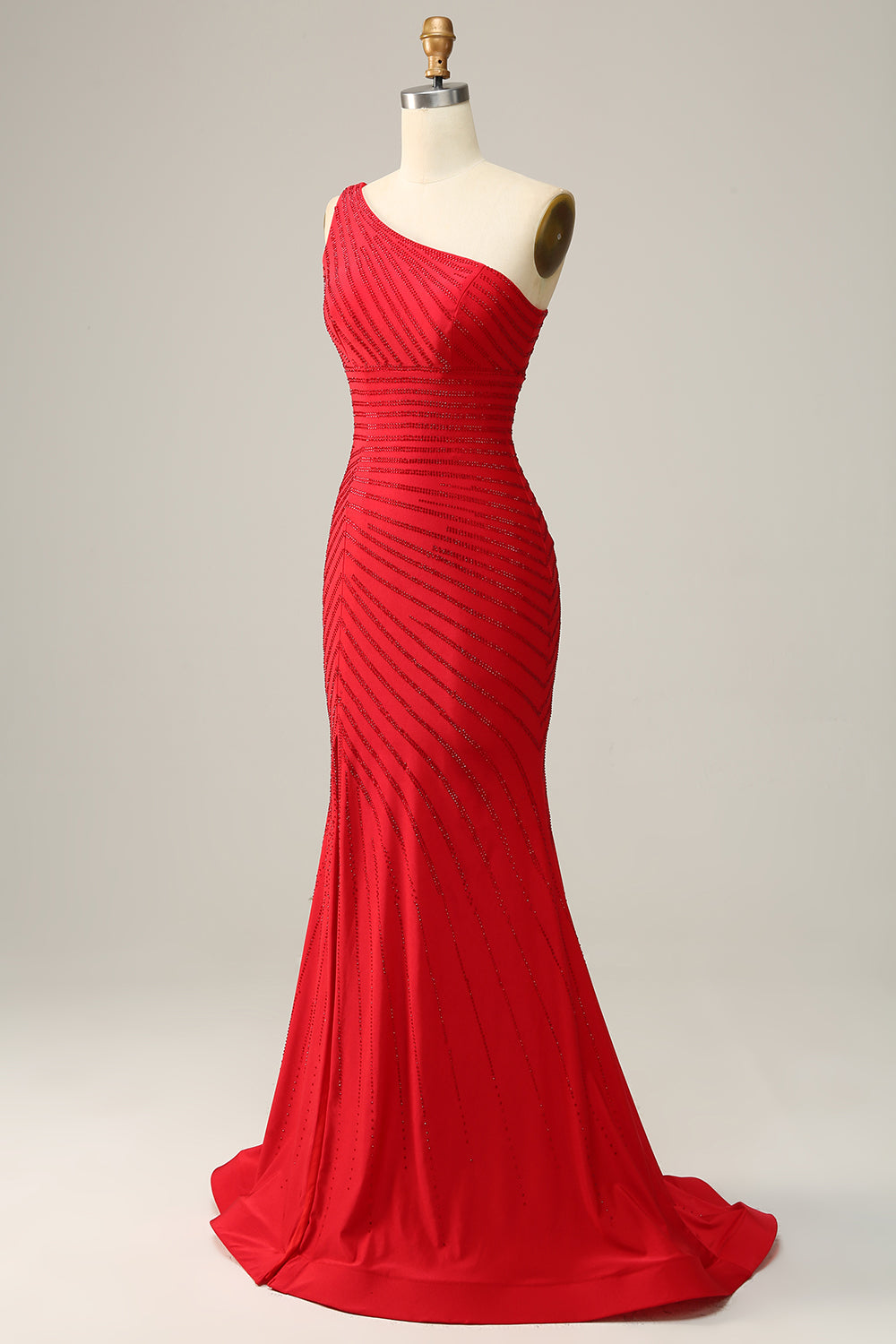 Un Hombro Rojo Vestido de Fiesta Con Abalorios