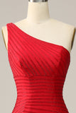 Un Hombro Rojo Vestido de Fiesta Con Abalorios