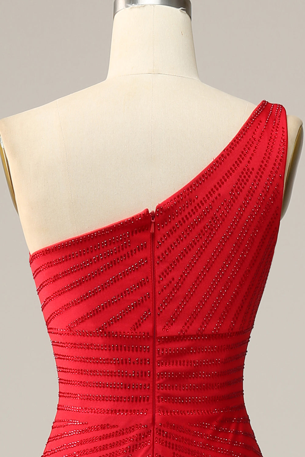 Un Hombro Rojo Vestido de Fiesta Con Abalorios
