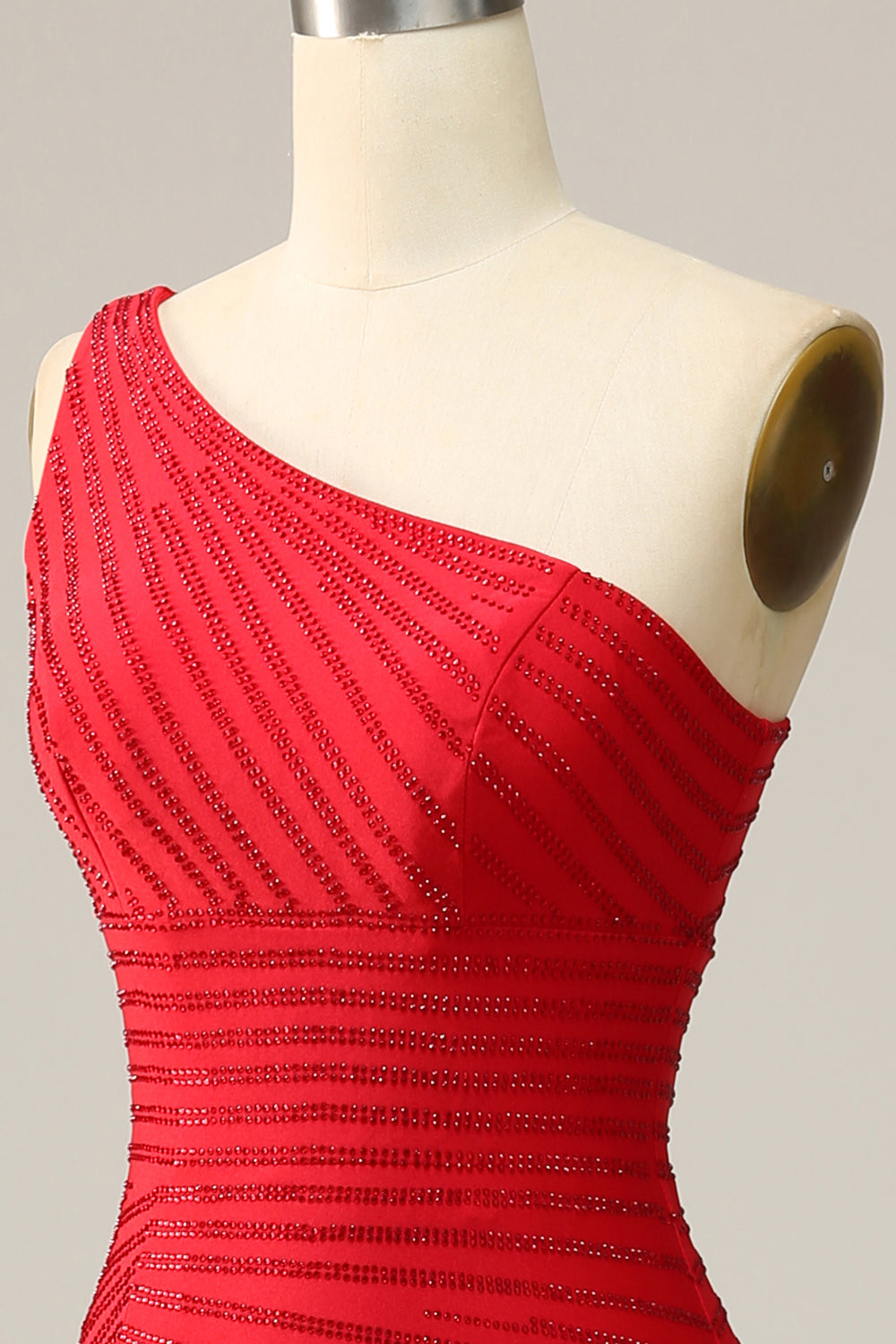 Un Hombro Rojo Vestido de Fiesta Con Abalorios