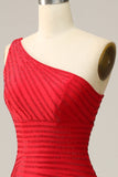 Un Hombro Rojo Vestido de Fiesta Con Abalorios