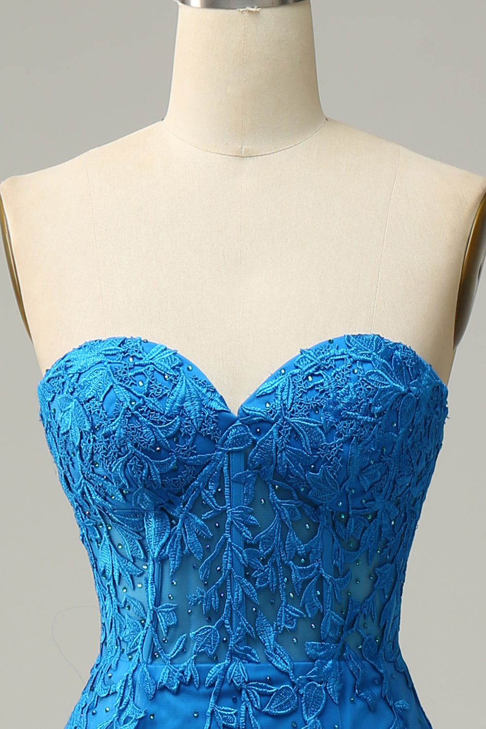 Sirena Azul Real Escote Corazón Vestido de Fiesta