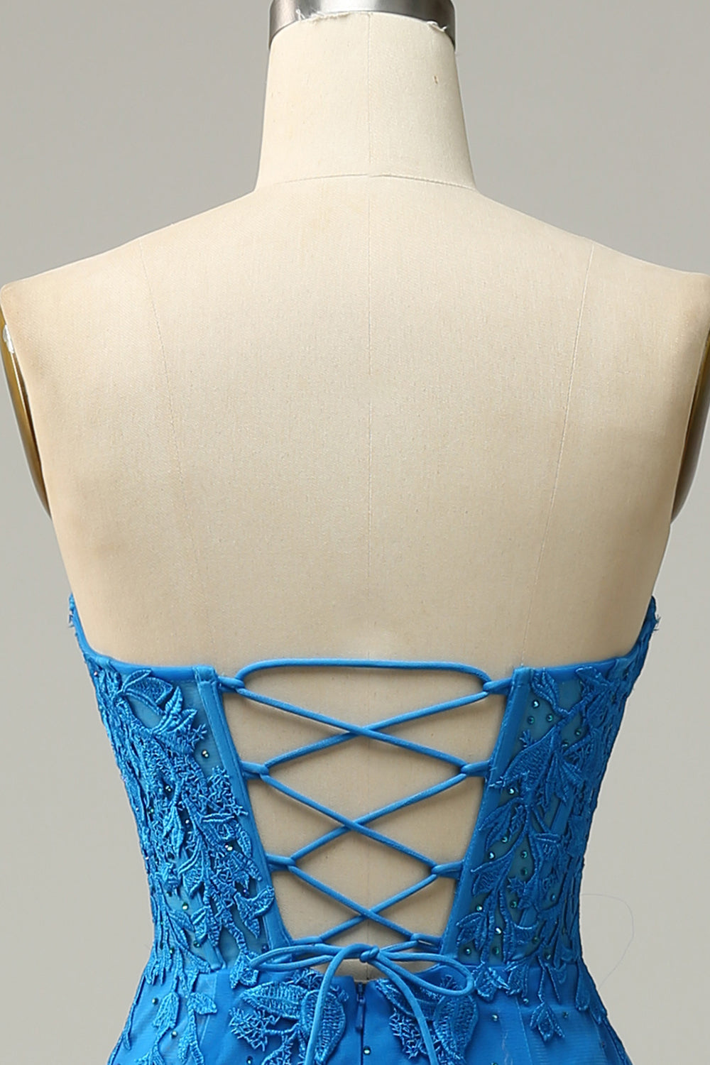 Sirena Azul Real Escote Corazón Vestido de Fiesta