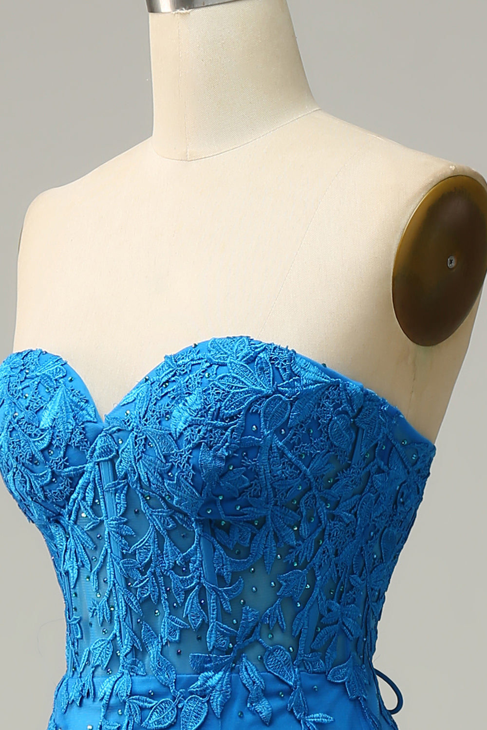 Sirena Azul Real Escote Corazón Vestido de Fiesta