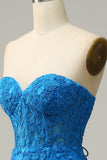 Sirena Azul Real Escote Corazón Vestido de Fiesta