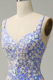 Sirena Cuello em V Azul Claro Vestido de Graduación con Apliques