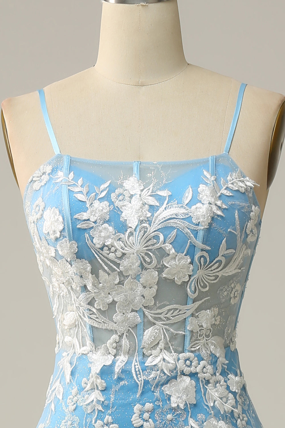 Sirena Tirantes de Espagueti Azul Vestido de Fiesta Con Apliques
