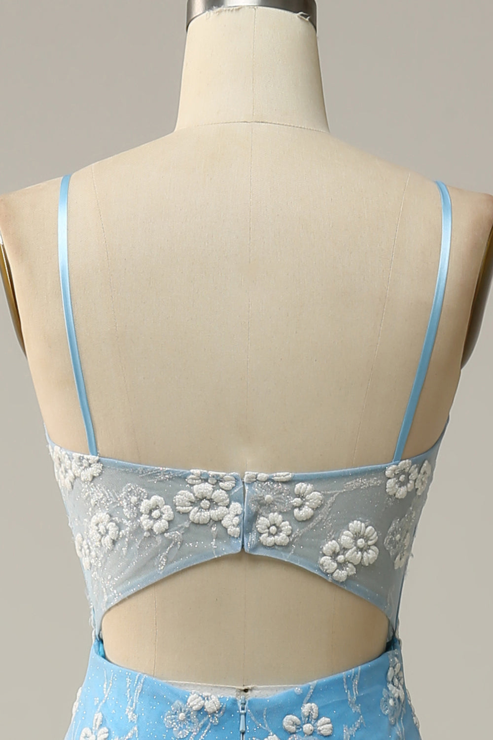Sirena Tirantes de Espagueti Azul Vestido de Fiesta Con Apliques
