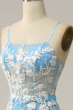Sirena Tirantes de Espagueti Azul Vestido de Fiesta Con Apliques