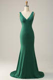 Sirena Cuello en V Verde Vestido de Fiesta con Abalorios