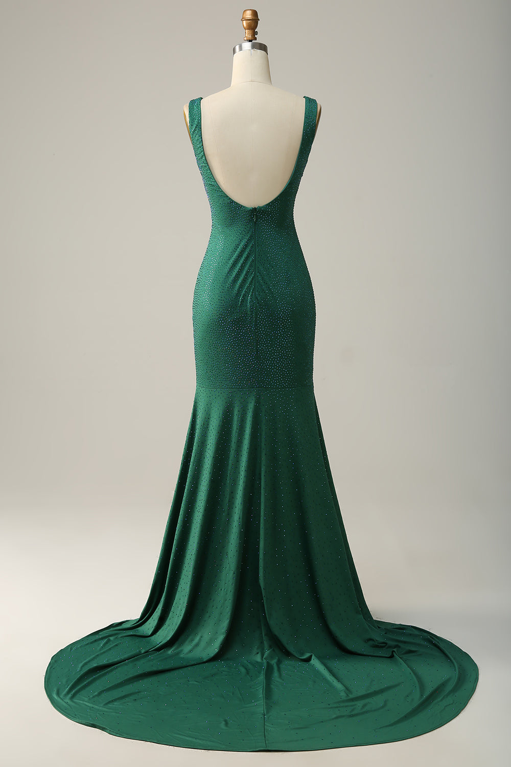 Sirena Cuello en V Verde Vestido de Fiesta con Abalorios