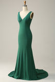 Sirena Cuello en V Verde Vestido de Fiesta con Abalorios