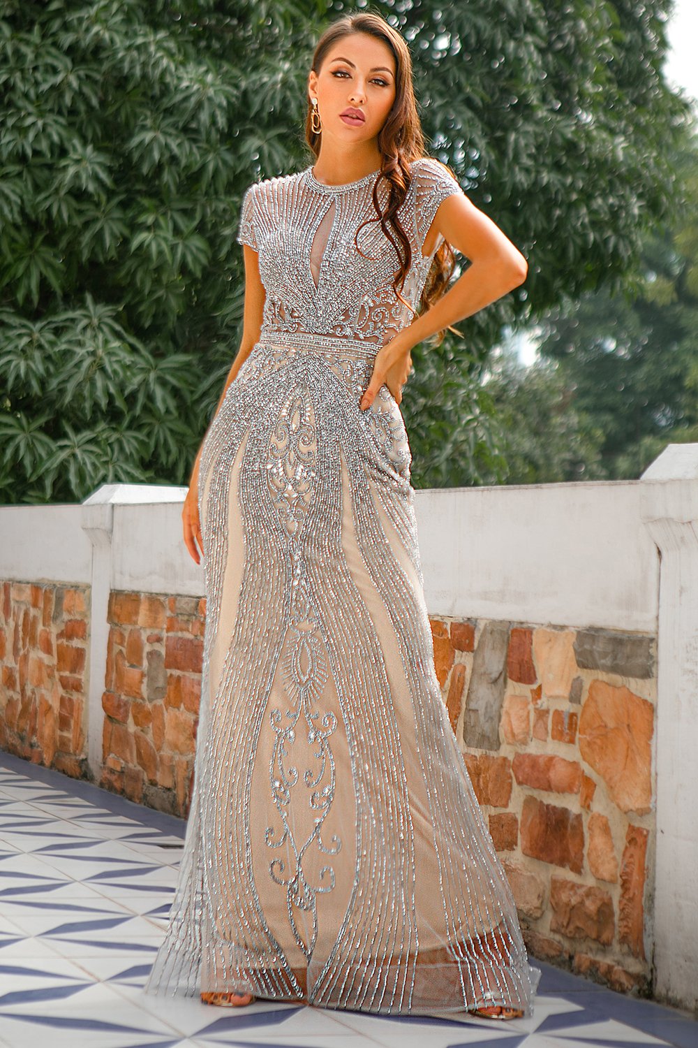 Vestido de fiesta con cuentas de sirena