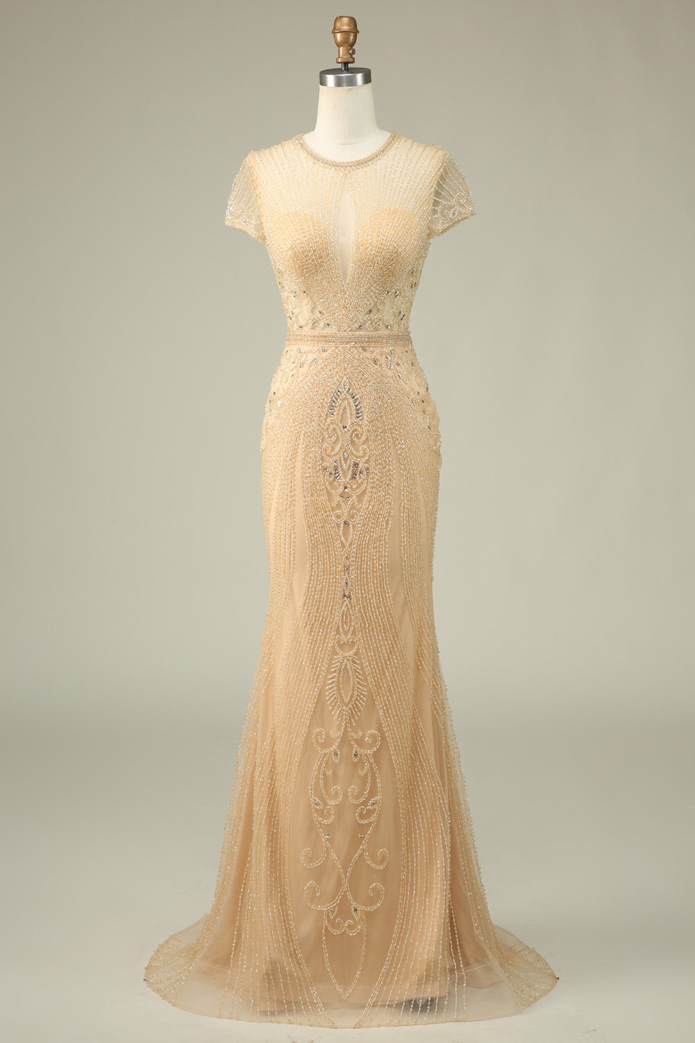 Precioso vestido de fiesta burdeos con cuello joya de sirena con abalorios