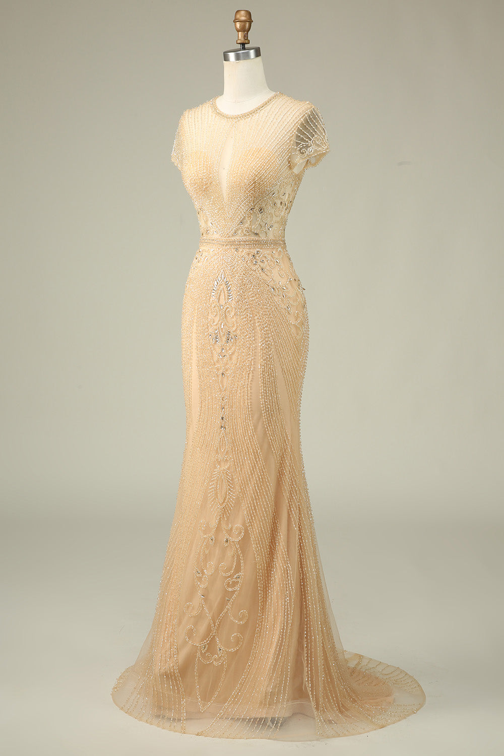 Precioso vestido de fiesta burdeos con cuello joya de sirena con abalorios