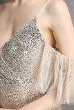 Vestido largo de lentejuelas de champán con volantes