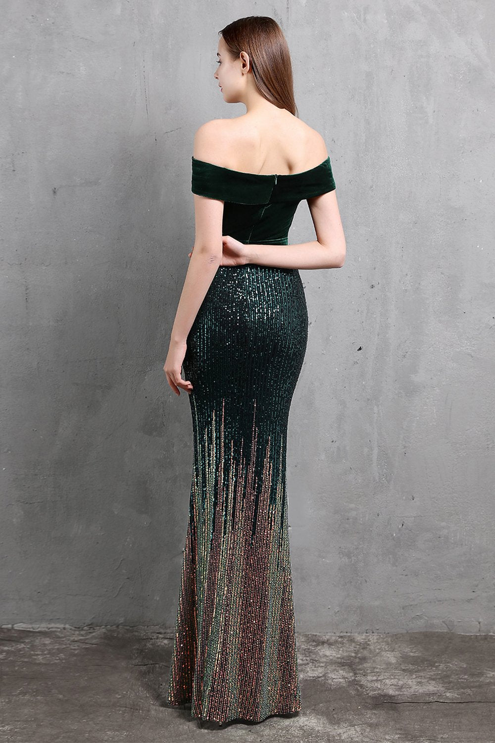Vestido largo de lentejuelas de sirena dorada