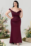 Fuera del Hombro Borgoña Talla Grande Vestido Invitada Boda