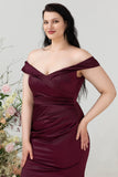Fuera del Hombro Borgoña Talla Grande Vestido Invitada Boda