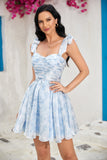 A Línea Tirantes de Espagueti Azul Vestido de Cóctel
