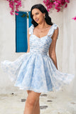 A Línea Tirantes de Espagueti Azul Vestido de Cóctel