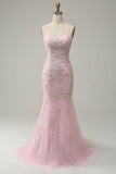 Sirena Tirantes de Espagueti Vestido de Fiesta Rosa Claro