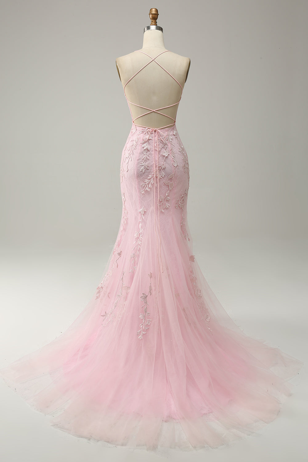Sirena Tirantes de Espagueti Vestido de Fiesta Rosa Claro