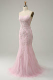 Sirena Tirantes de Espagueti Vestido de Fiesta Rosa Claro