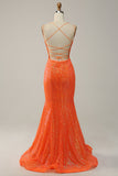 Sirena Tirantes de Espagueti Naranja Vestido de Fiesta