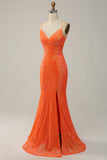 Sirena Tirantes de Espagueti Naranja Vestido de Fiesta