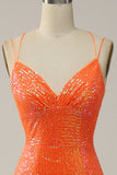 Sirena Tirantes de Espagueti Naranja Vestido de Fiesta