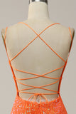 Sirena Tirantes de Espagueti Naranja Vestido de Fiesta