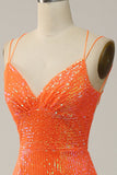 Sirena Tirantes de Espagueti Naranja Vestido de Fiesta