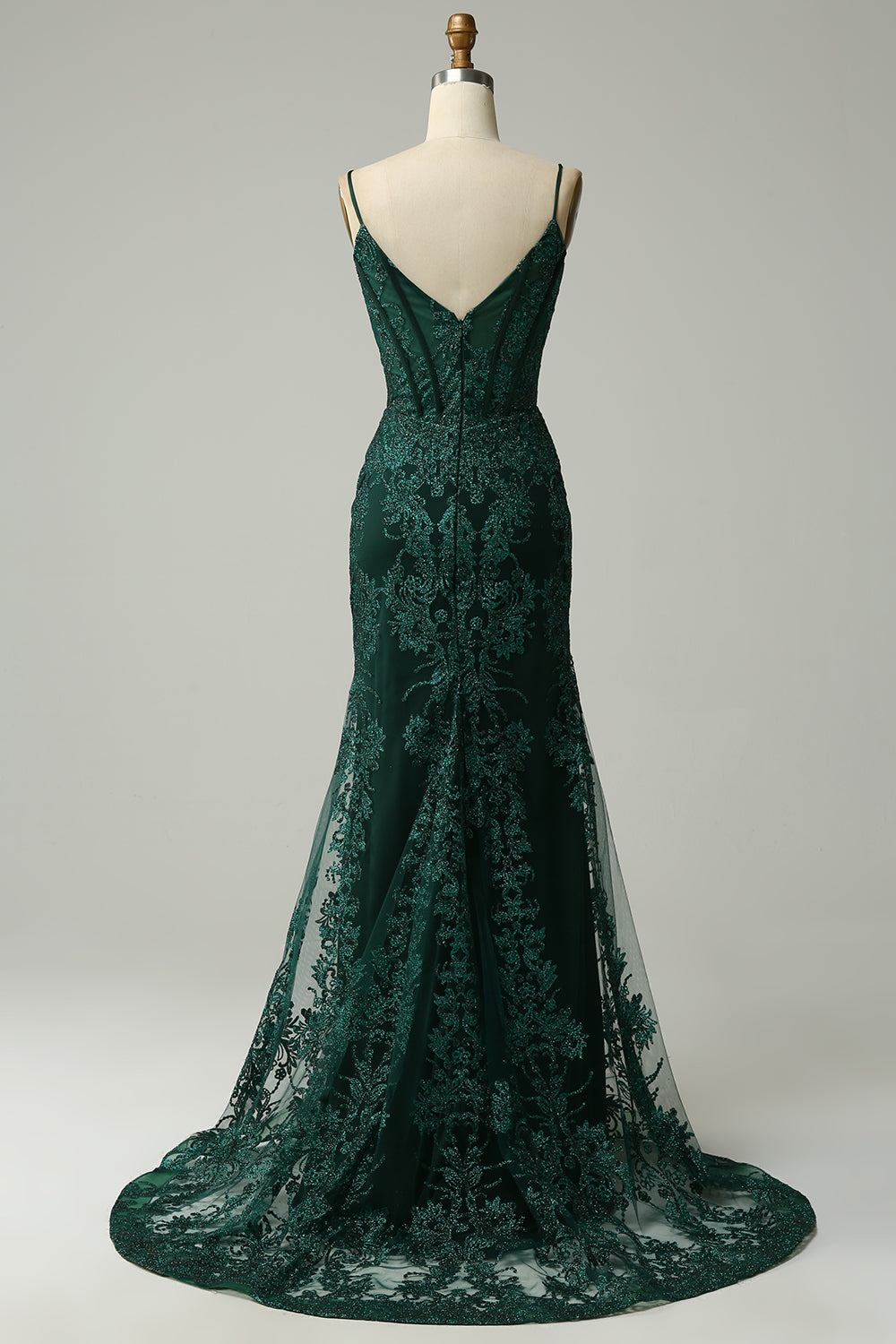 Sirena Tirantes de Espagueti Verde Vestido de Fiesta Con Apliques