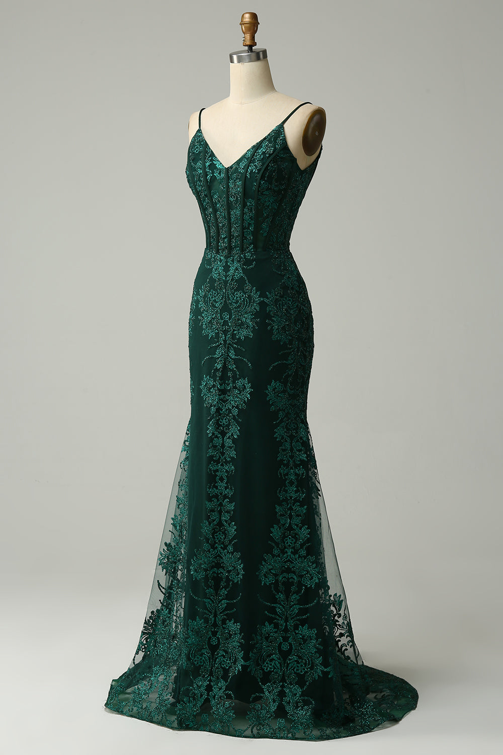 Sirena Tirantes de Espagueti Verde Vestido de Fiesta Con Apliques