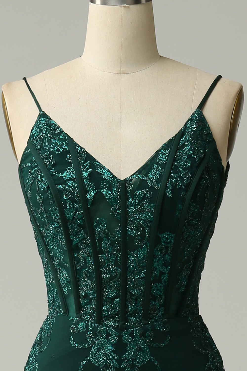 Sirena Tirantes de Espagueti Verde Vestido de Fiesta Con Apliques