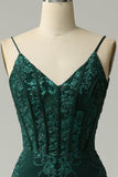 Sirena Tirantes de Espagueti Verde Vestido de Fiesta Con Apliques