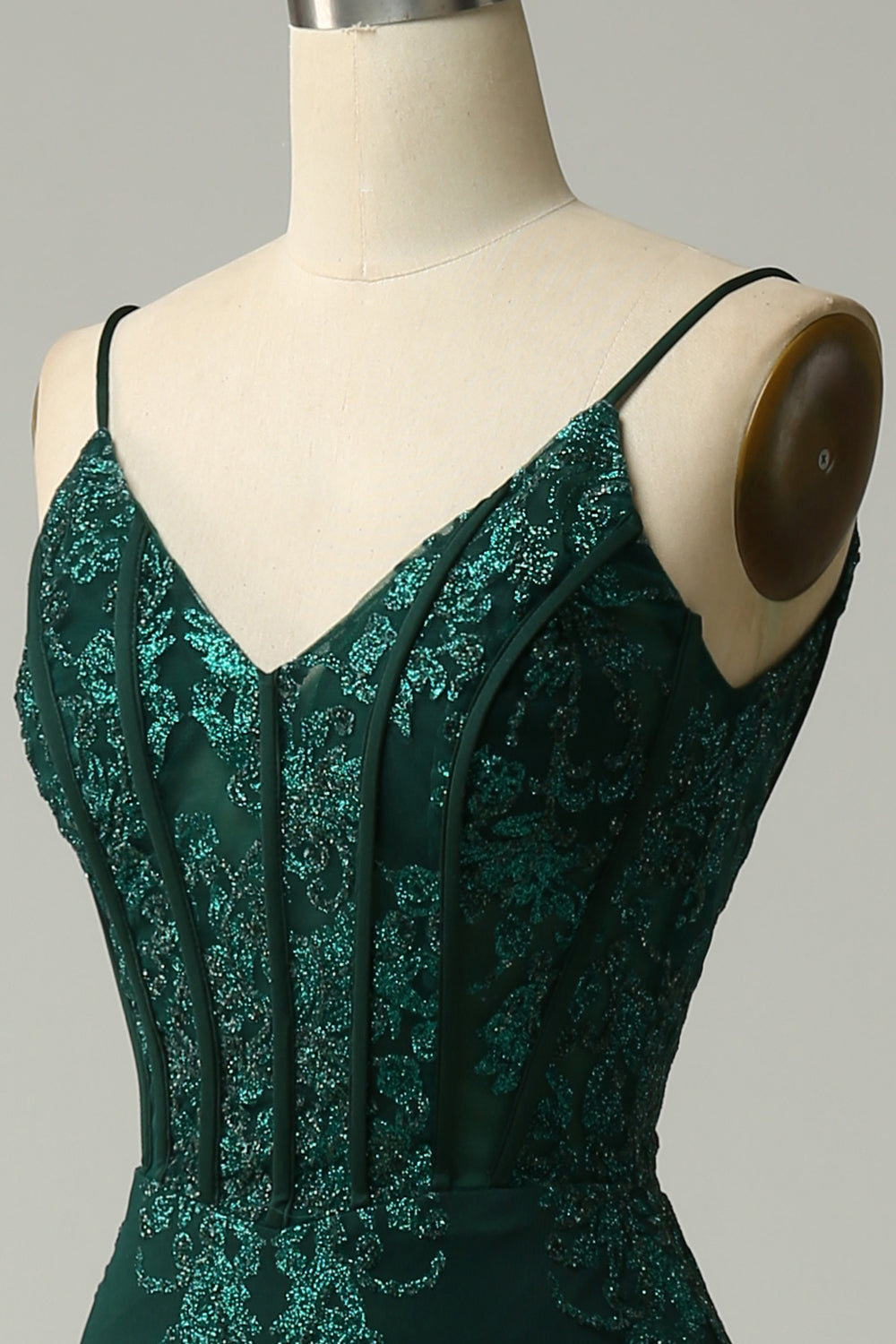 Sirena Tirantes de Espagueti Verde Vestido de Fiesta Con Apliques