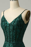 Sirena Tirantes de Espagueti Verde Vestido de Fiesta Con Apliques