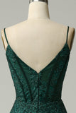 Sirena Tirantes de Espagueti Verde Vestido de Fiesta Con Apliques