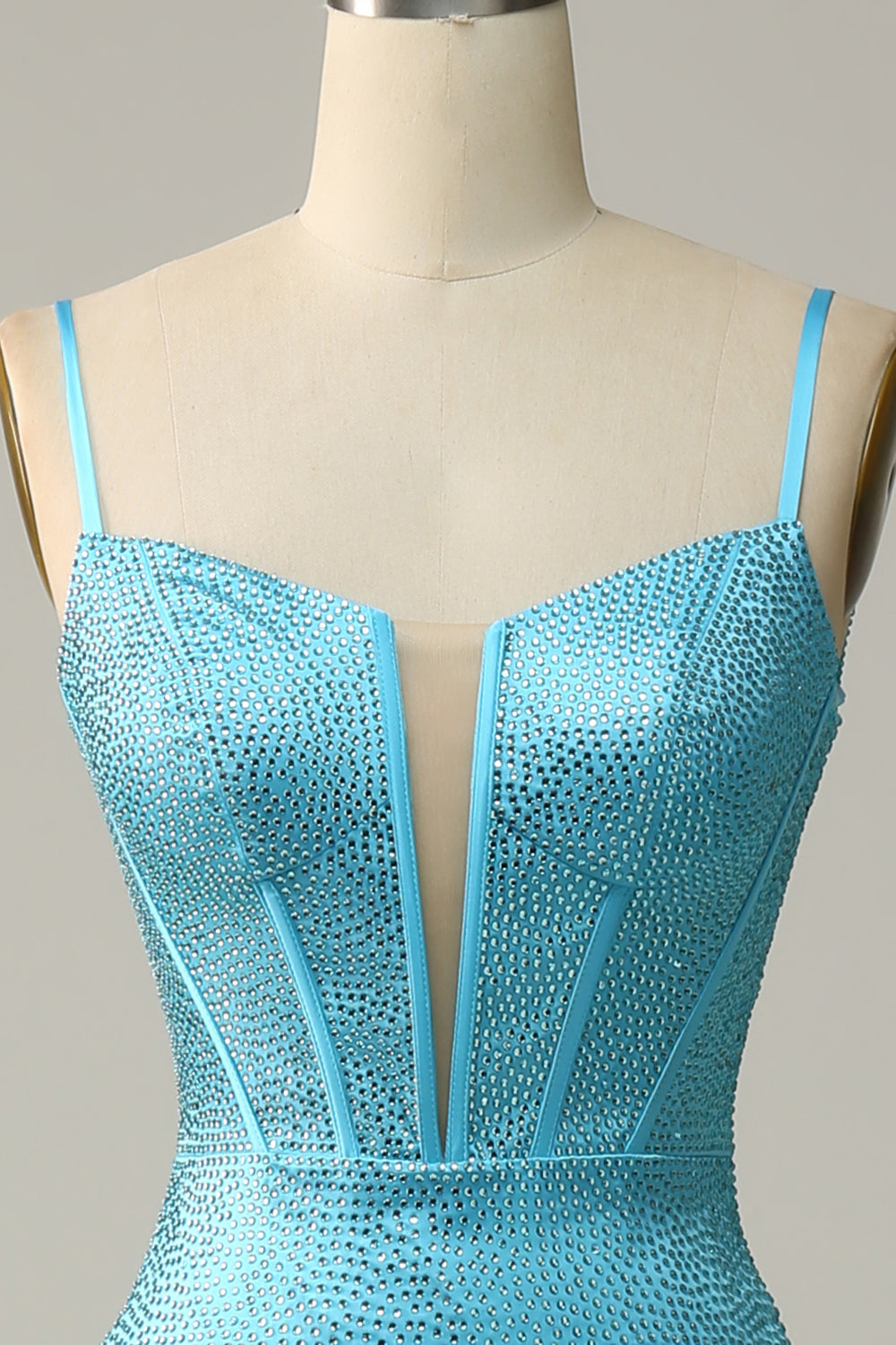 Sirena Tirantes de Espagueti Azul Vestido de Fiesta Con Cuentas
