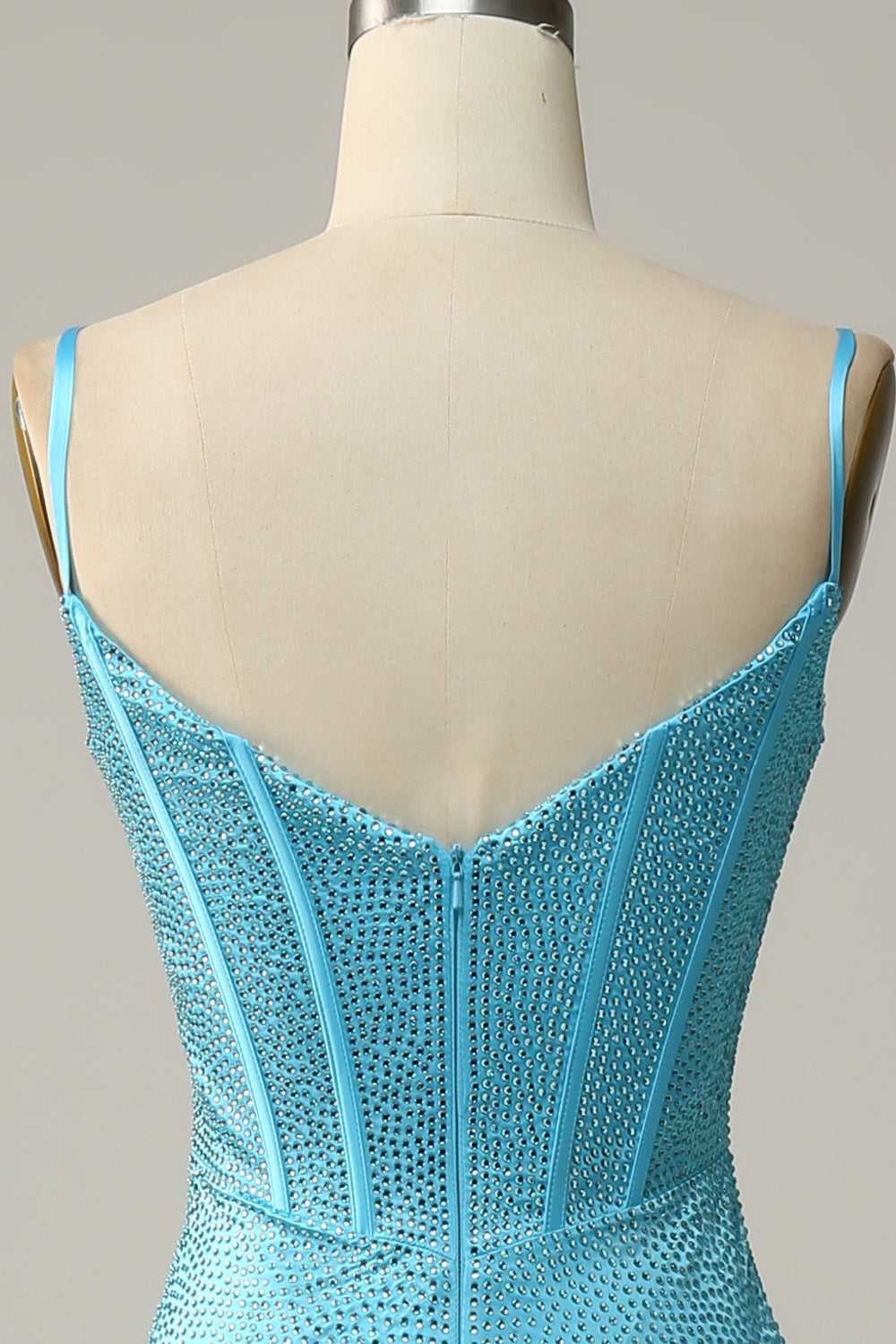 Sirena Tirantes de Espagueti Azul Vestido de Fiesta Con Cuentas