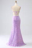 Vestido de fiesta de lentejuelas de lentejuelas con correas de sirena brillante con abertura