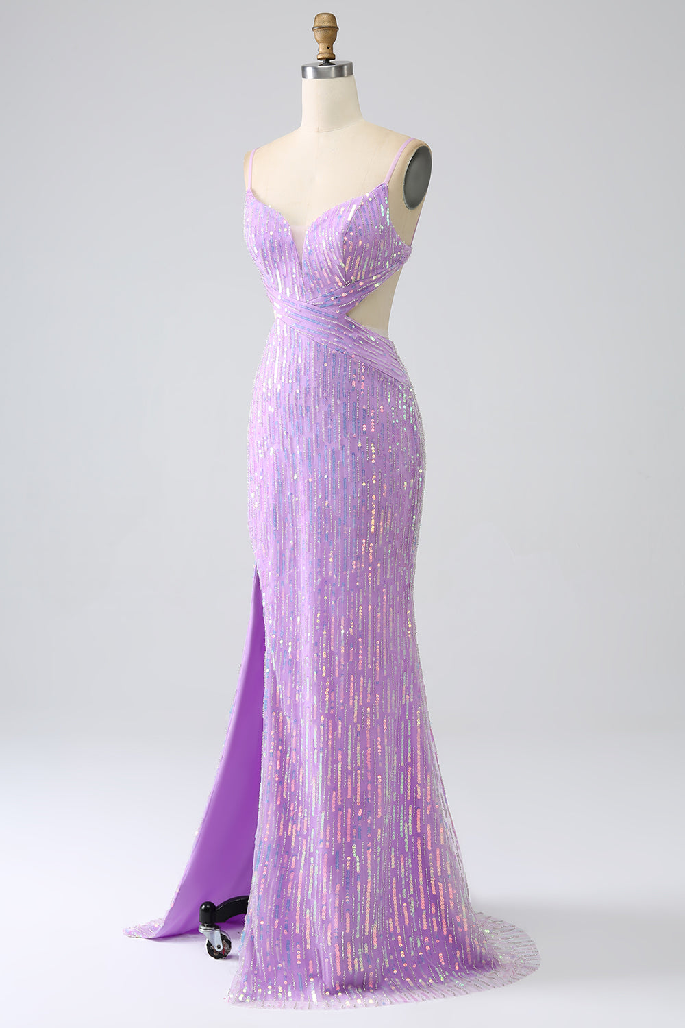 Vestido de fiesta de lentejuelas de lentejuelas con correas de sirena brillante con abertura