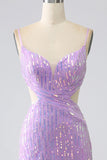 Vestido de fiesta de lentejuelas de lentejuelas con correas de sirena brillante con abertura