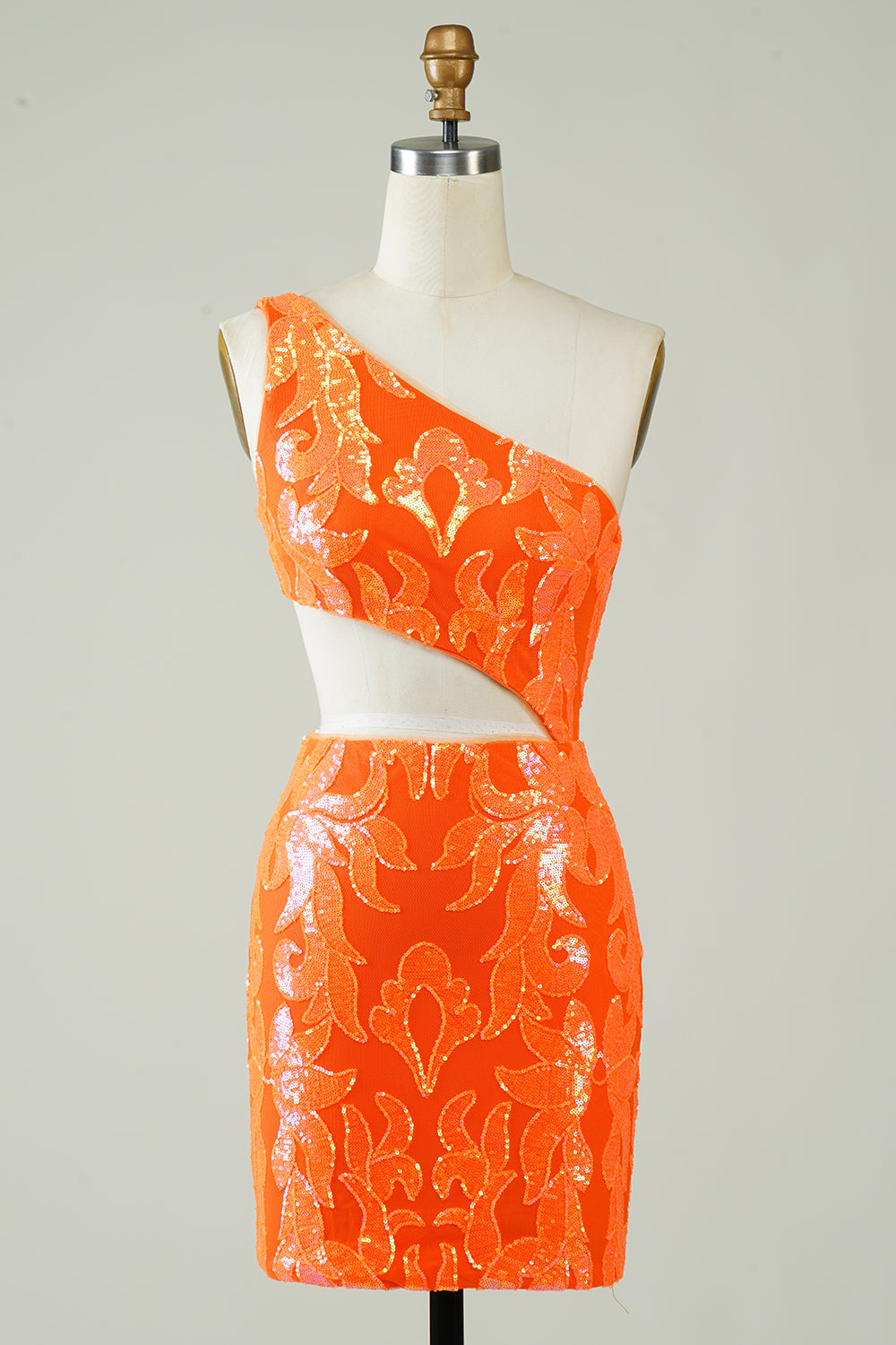 Orange One Shoulder Glitter Homecoming Vestido con hueco