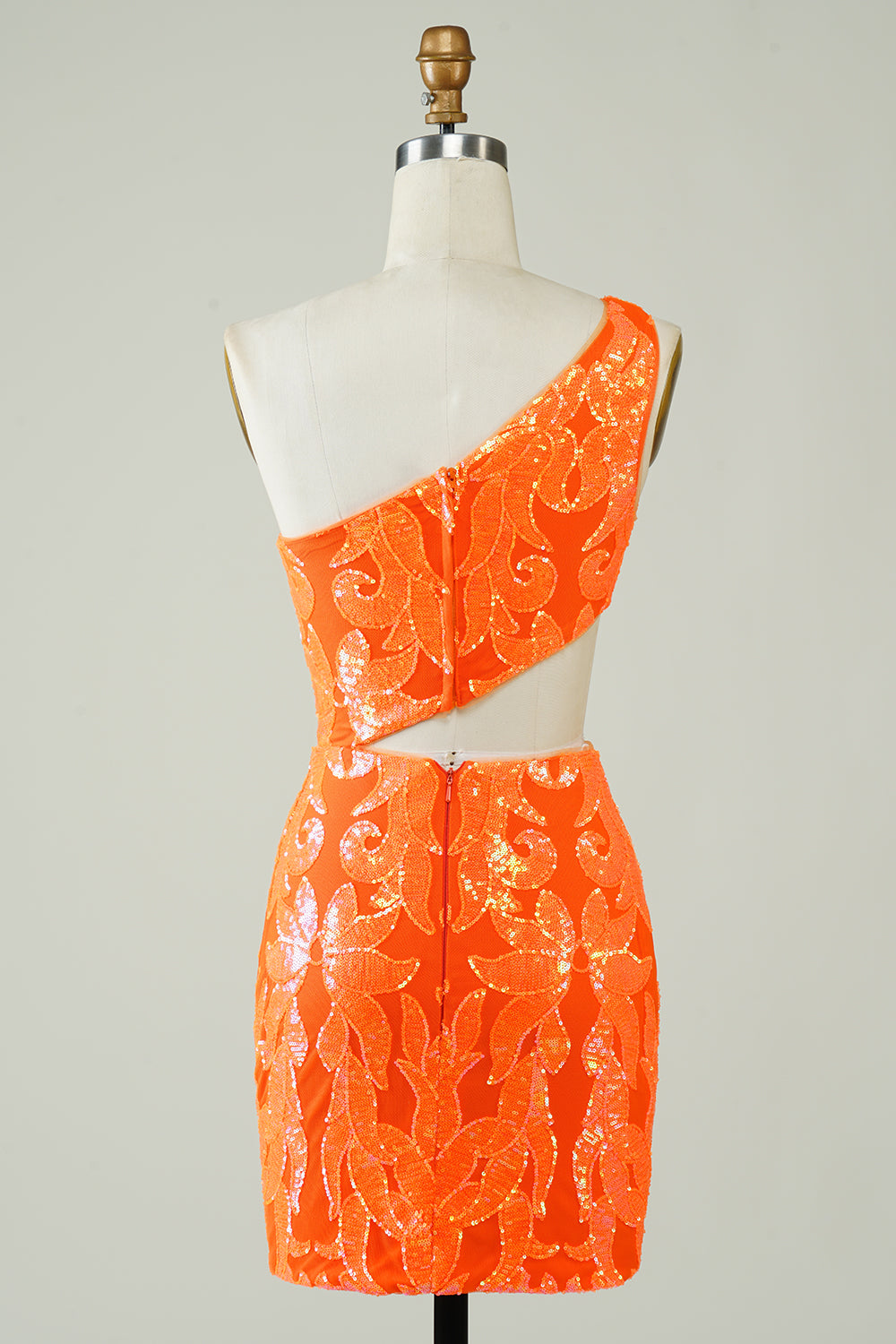 Orange One Shoulder Glitter Homecoming Vestido con hueco