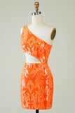 Orange One Shoulder Glitter Homecoming Vestido con hueco