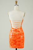 Vestido ajustado a casa naranja sin tirantes