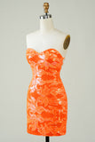Vestido ajustado a casa naranja sin tirantes